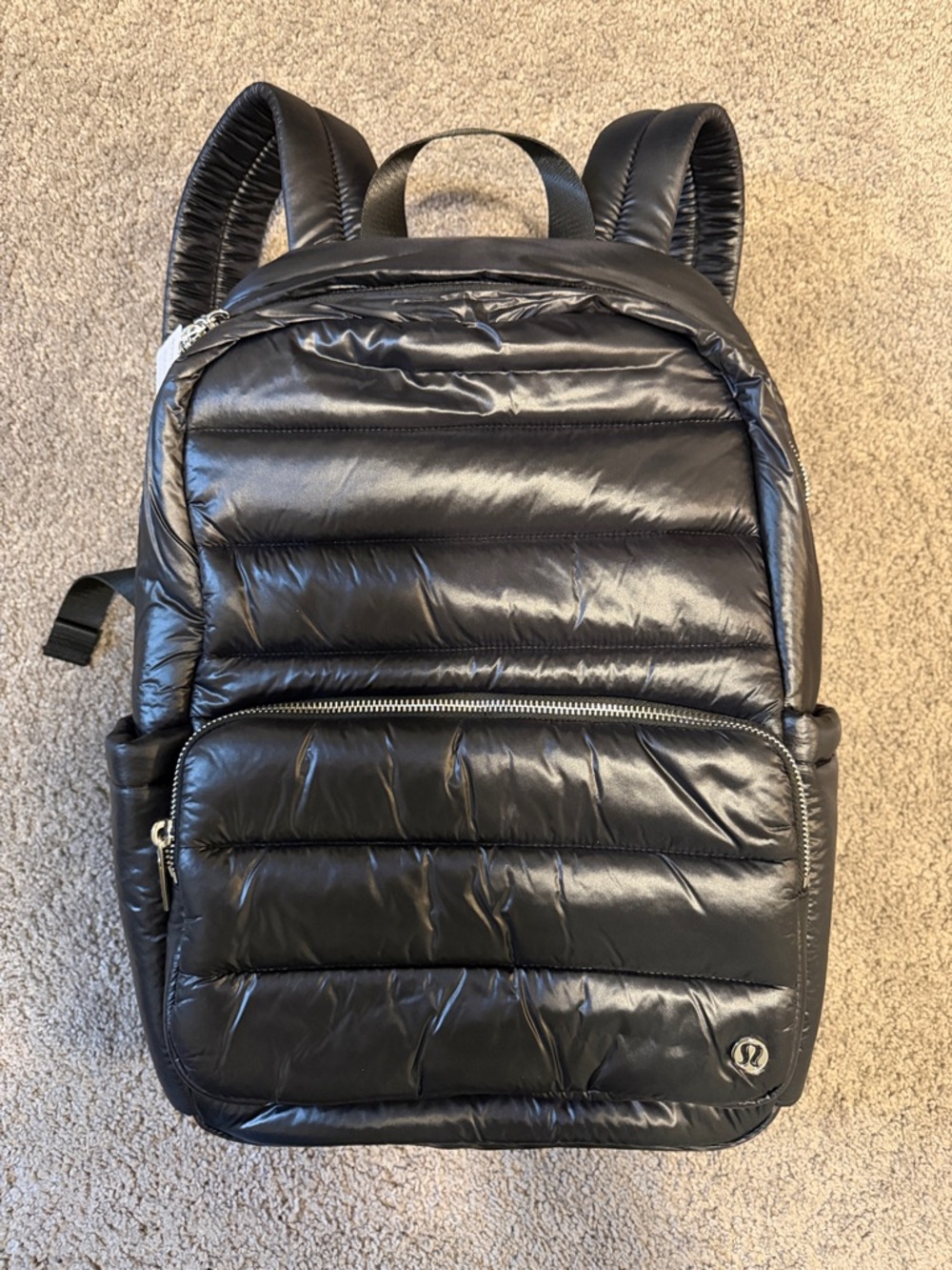 lululemon athletica Black Quilted Puffer Backpack with Front Zip Pocket